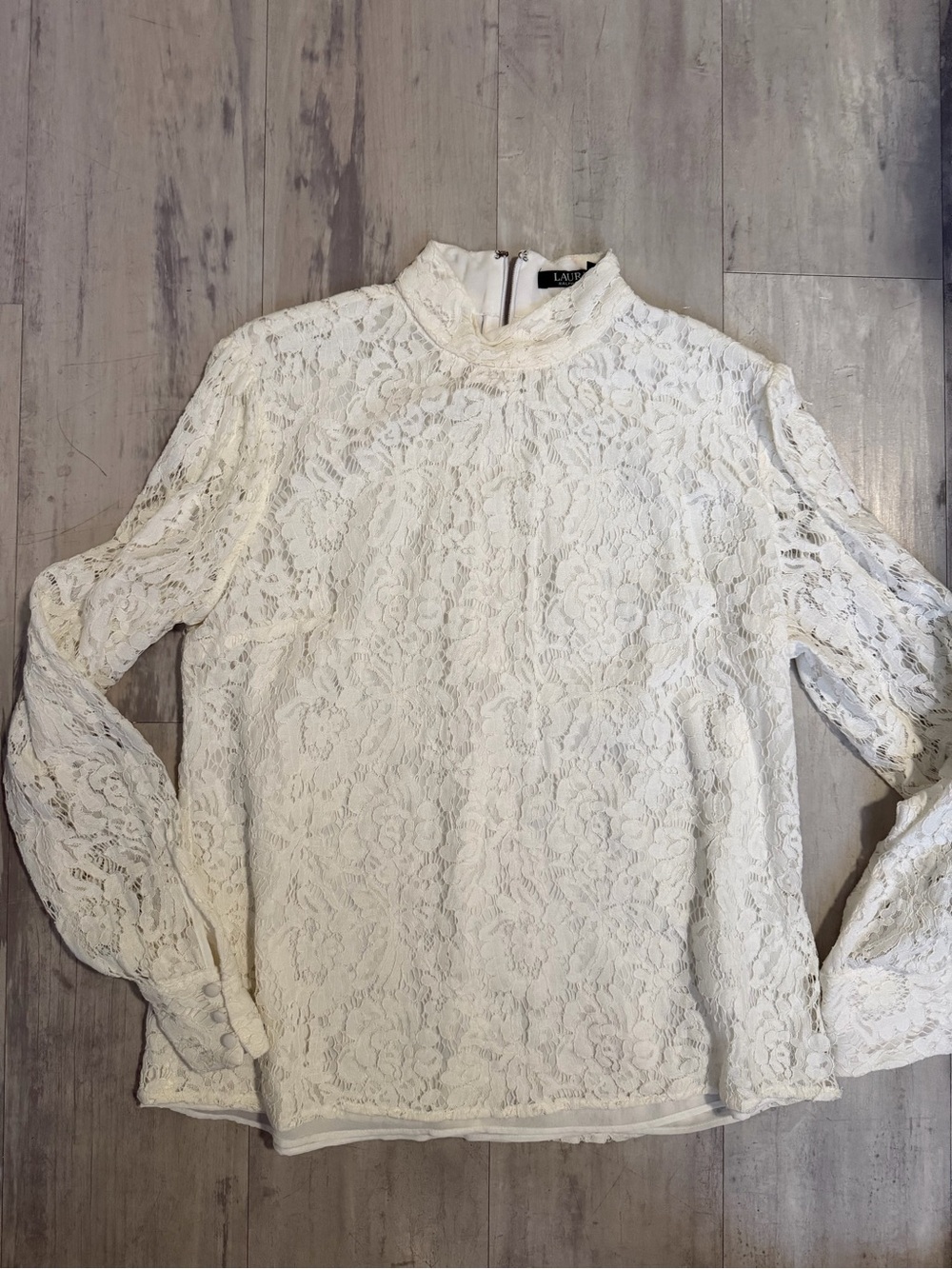 Ralph Lauren Ivory Floral Lace Mock Neck Blouse